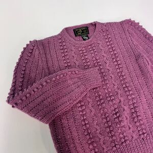 Vtg South Wool Hand Knit Wool Sweater Womens M Mauve Purple Bobble Chunky Cable